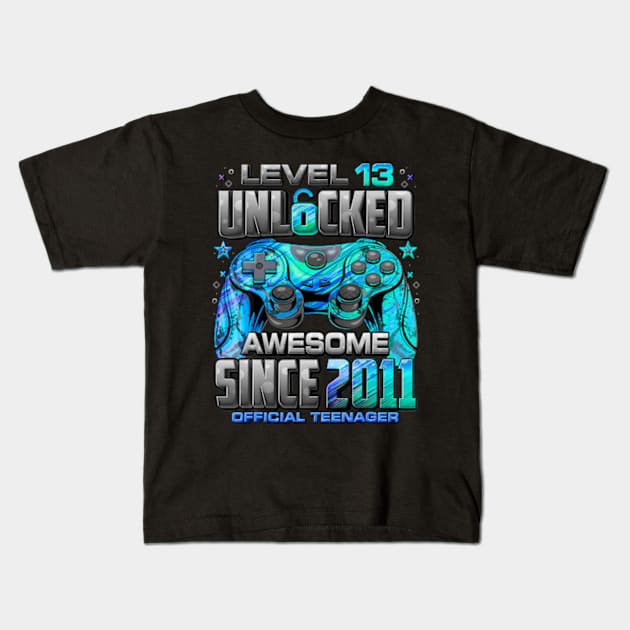 Level 13 Unlocked Awesome Since 2011 13th Birthday Gaming Kids T-Shirt by Cristian Torres